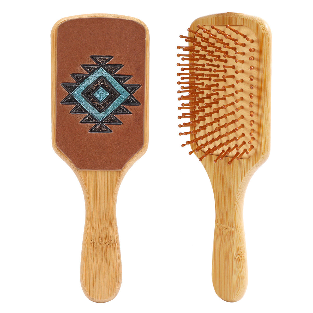 Wholesale Bamboo Real Leather Cow Retro Western Cowboy Style Air Cushion Comb Airbag Comb Meridian Massage Comb Hairdressing Comb